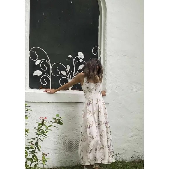 NWT BROCK COLLECTION X H&M COLLABORATION CREAM FLORAL MIDI DRESS SIZE MEDIUM - Picture 2 of 12